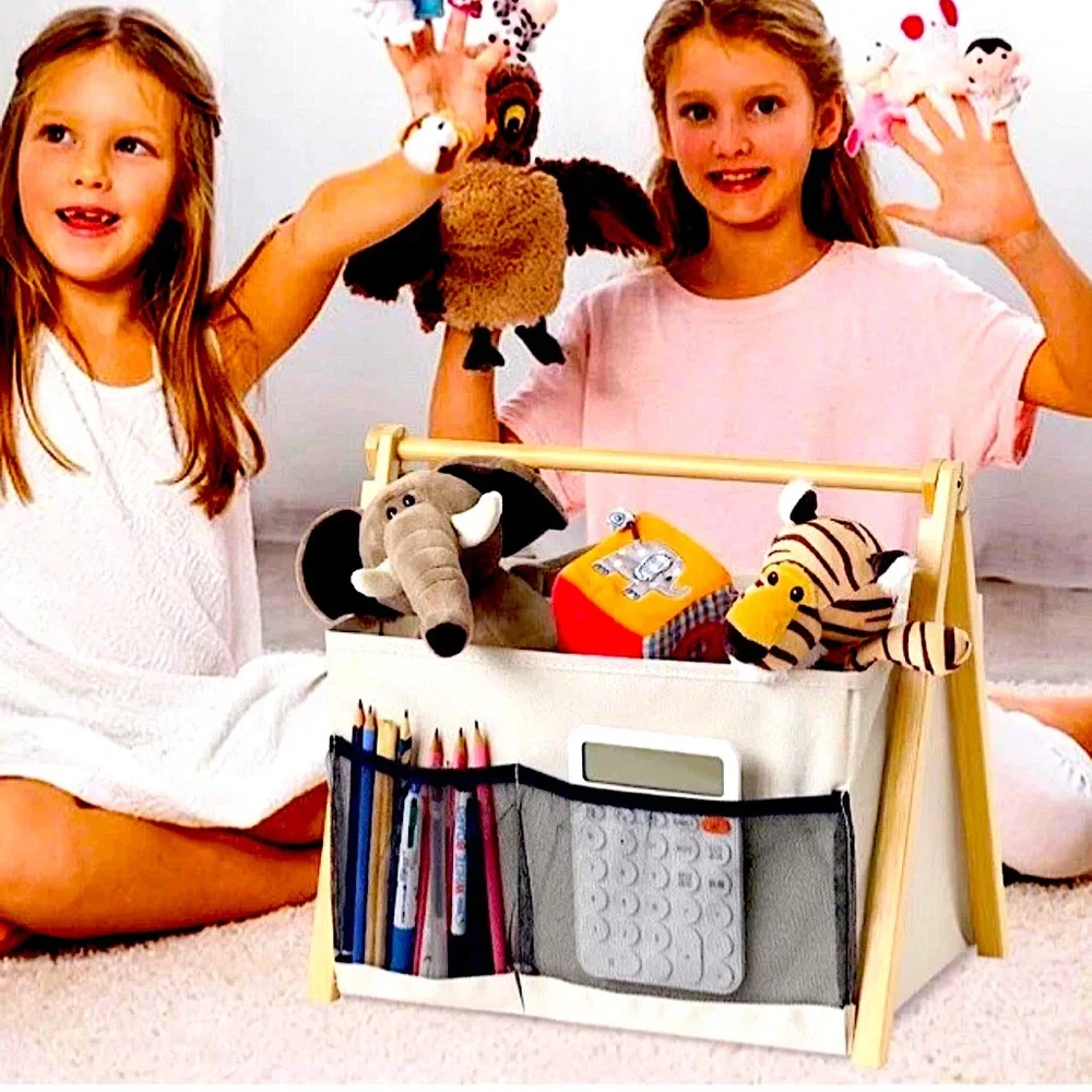 📚EZDeco📚 LINEN FABRIC FOLDING WOOD FRAME POCKET PORTABLE STORAGE MAGAZINE RACK - Picture 6 of 12